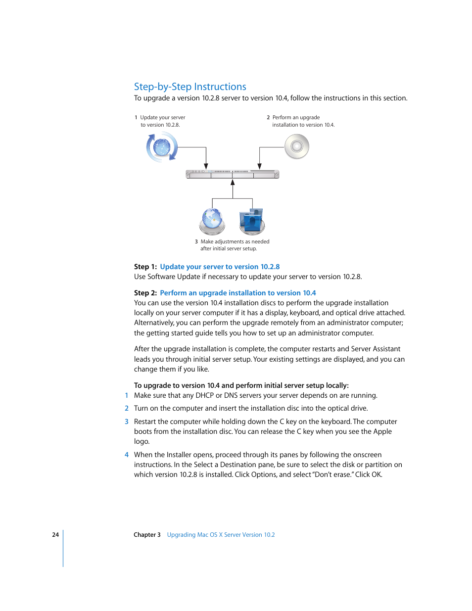 Step-by-step instructions | Apple Mac OS X Server (Upgrading and Migrating For Version 10.4 or Later) User Manual | Page 24 / 97