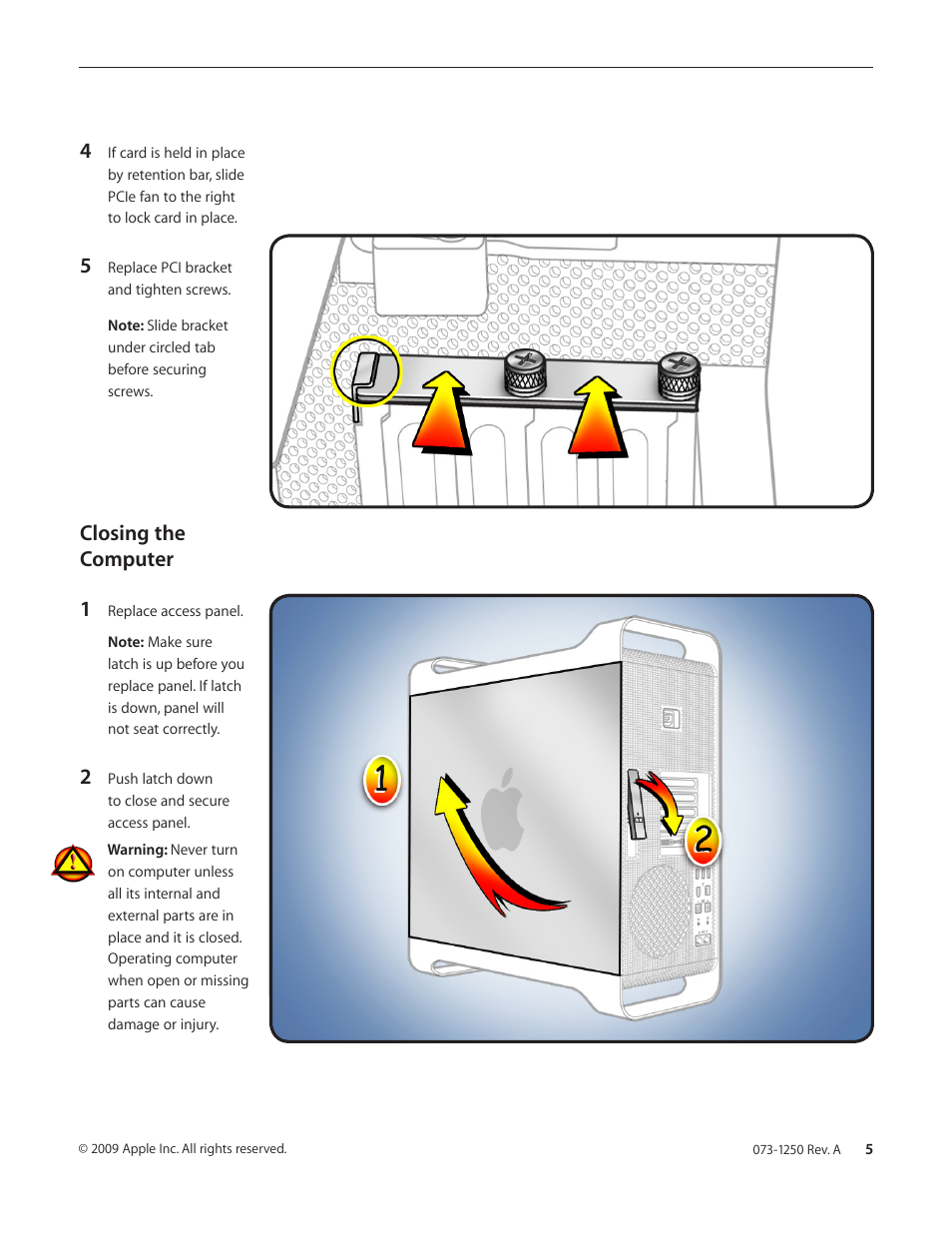 Closing the computer 1 | Apple ATI RADEON CABLE HD 4870 User Manual | Page 5 / 7