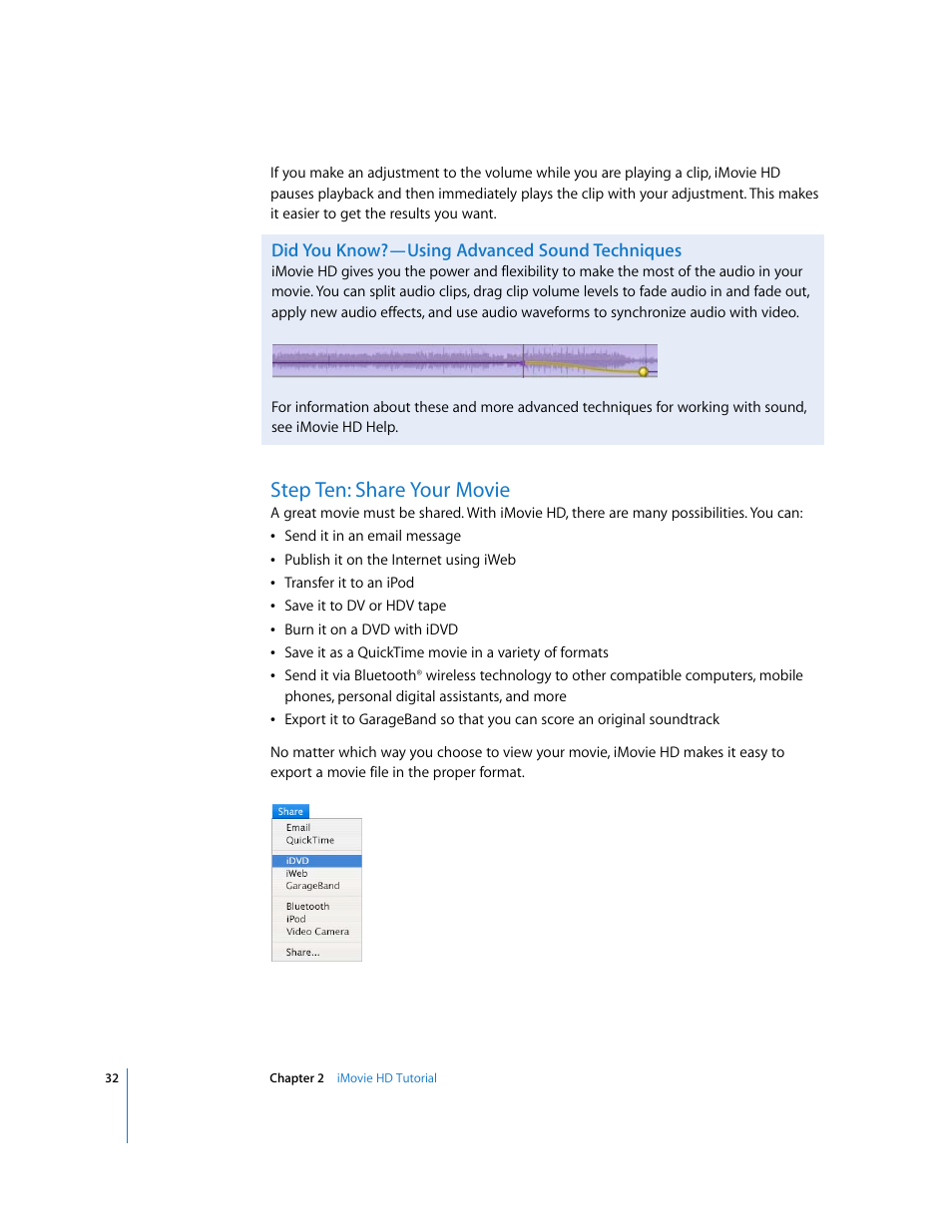 Step ten: share your movie | Apple iMovie HD User Manual | Page 32 / 47