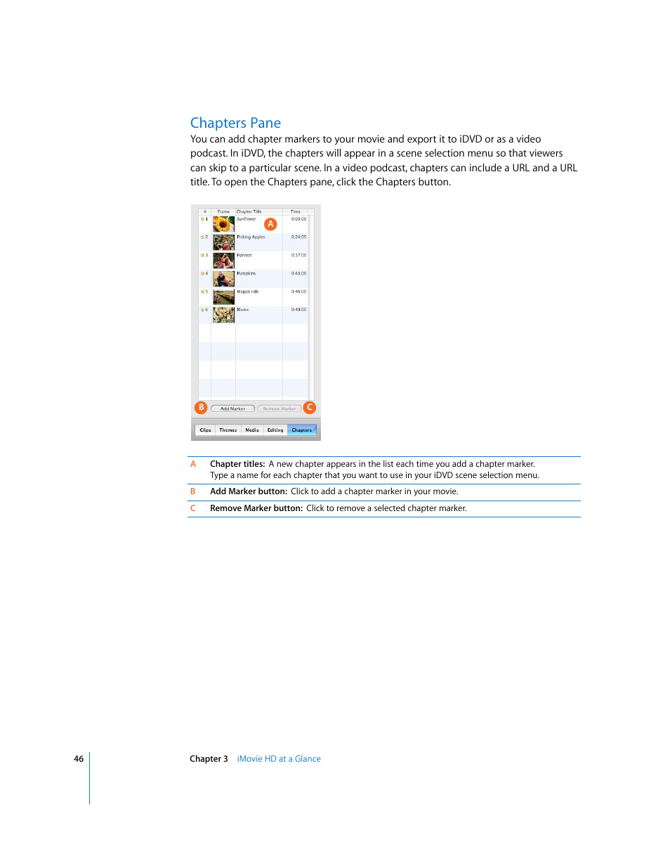 Chapters pane | Apple iMovie HD User Manual | Page 46 / 47