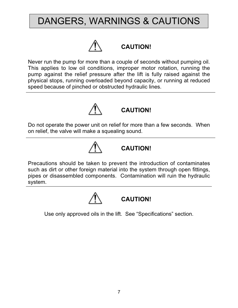 Dangers, warnings & cautions | Autoquip COIL TRANSFER CARS User Manual | Page 7 / 36