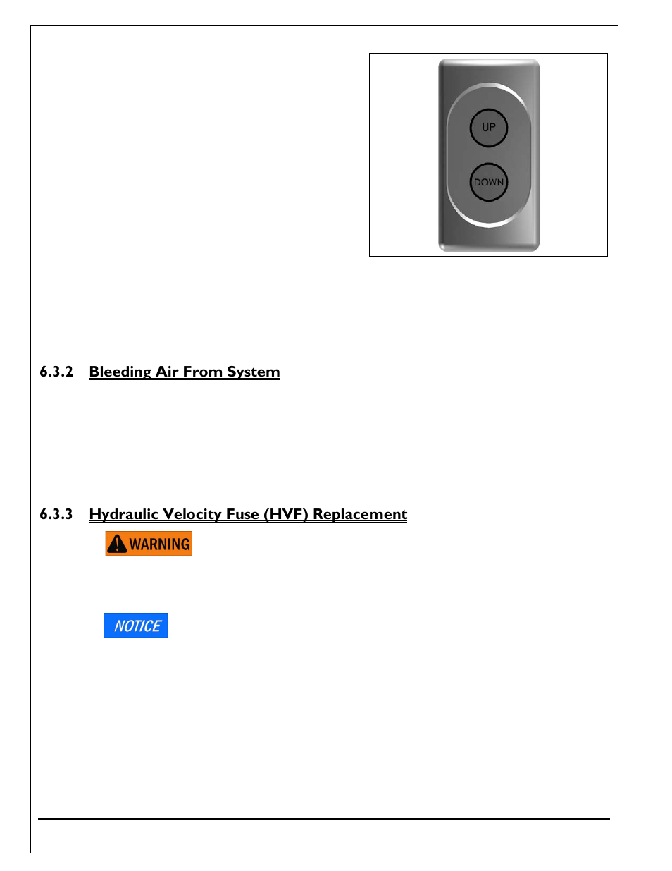 2 bleeding air from system, 3 hydraulic velocity fuse (hvf) replacement, Bleeding air from system | Hydraulic velocity fuse (hvf) replacement | Autoquip TORKLIFT T2 DOUBLE PANTOGRAPH User Manual | Page 26 / 38