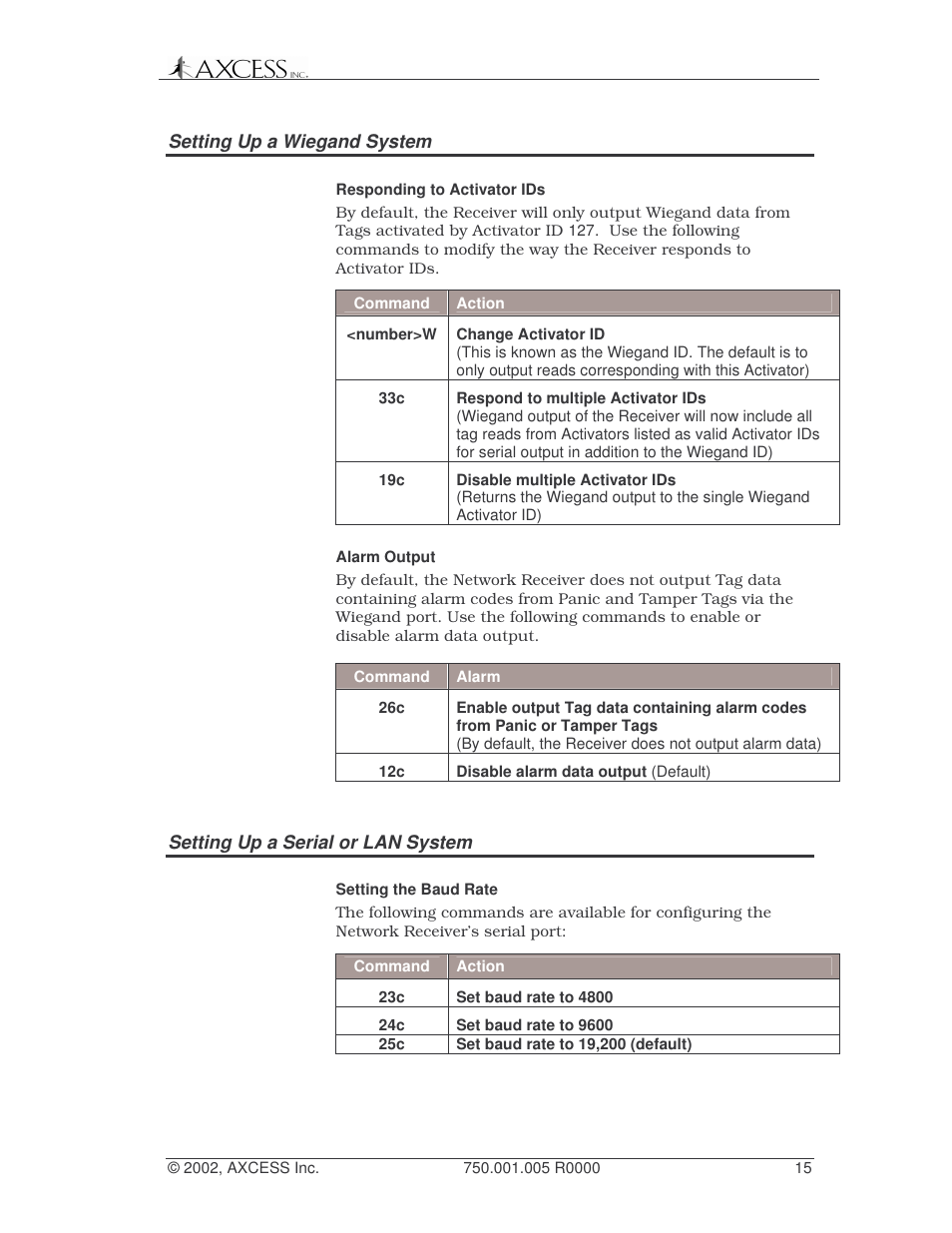 Setting up a wiegand system, Setting up a serial or lan system | Axcess Network Receiver Installation Guide User Manual | Page 15 / 63