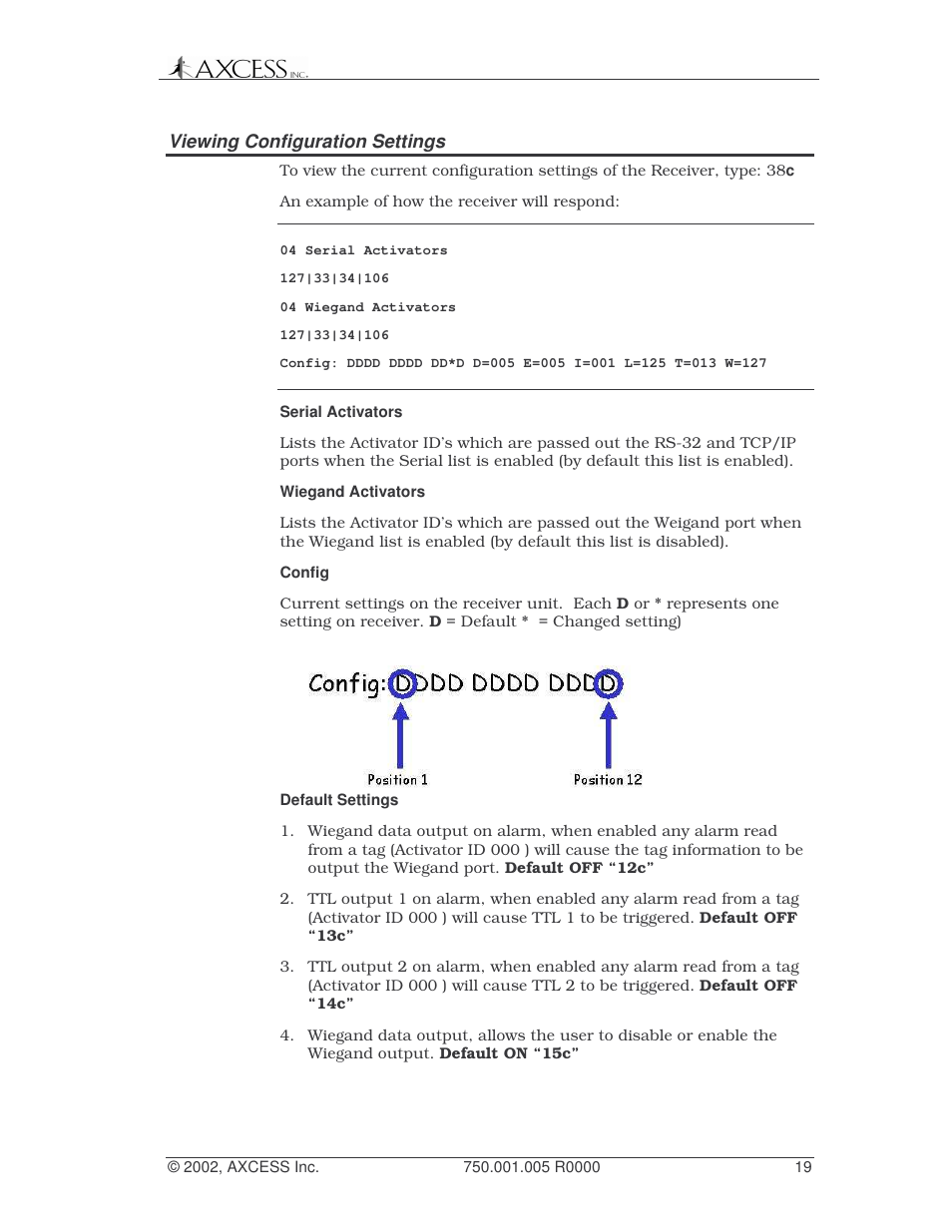 Viewing configuration settings | Axcess Network Receiver Installation Guide User Manual | Page 19 / 63