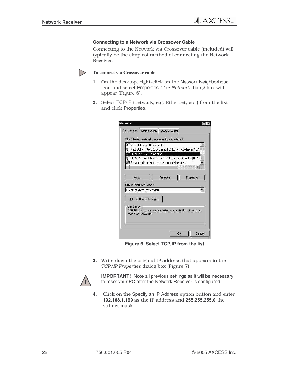 Axcess Network Receiver Installation Guide User Manual | Page 22 / 63