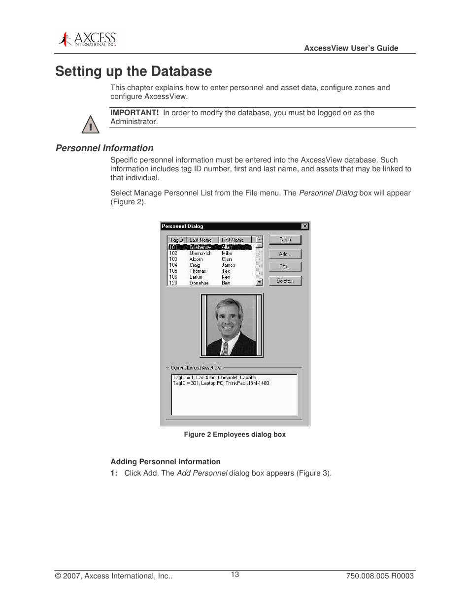 Setting up the database | Axcess AxcessView User Guide User Manual | Page 13 / 35