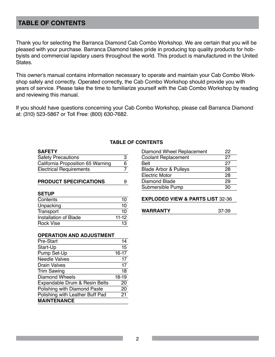 Barranca Diamond CAB COMBO WORKSHOP User Manual | Page 2 / 40