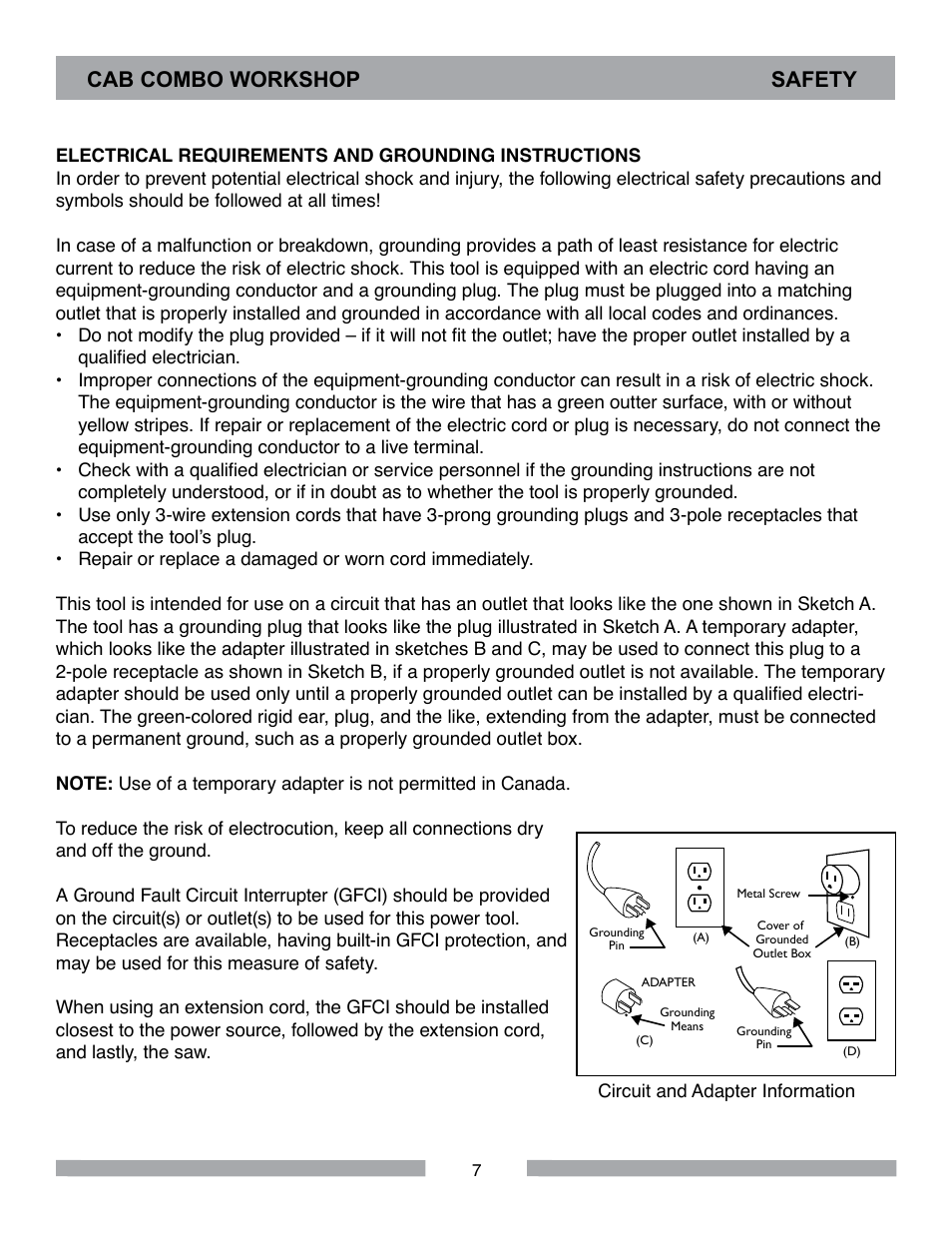 Cab combo workshop safety | Barranca Diamond CAB COMBO WORKSHOP User Manual | Page 7 / 40