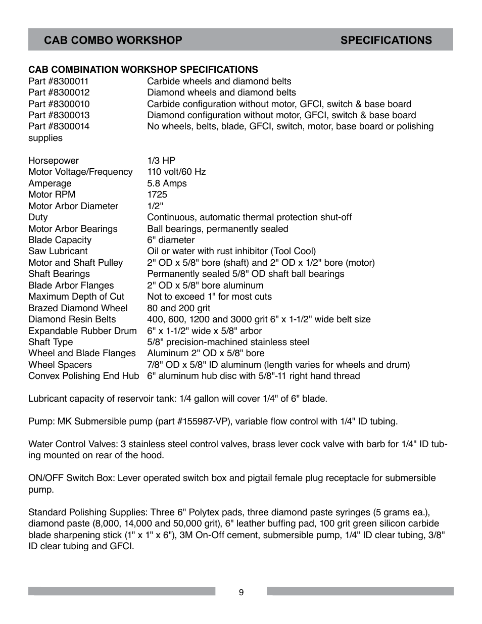 Barranca Diamond CAB COMBO WORKSHOP User Manual | Page 9 / 40