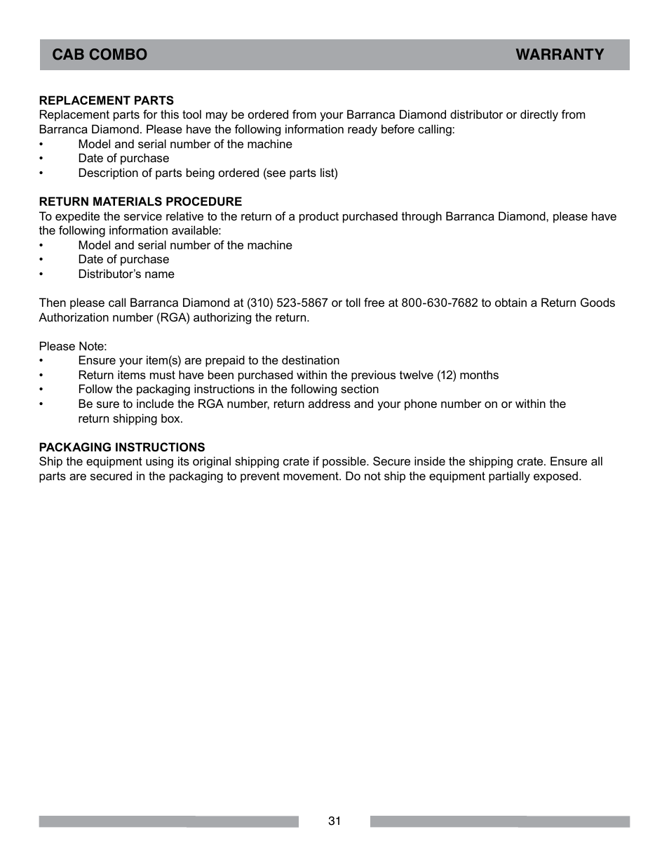 Barranca Diamond SUPER CABMAKER-GP8 User Manual | Page 31 / 32