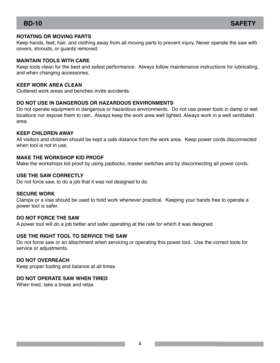 Barranca Diamond BD10 Power Feed Trim Saw User Manual | Page 4 / 36