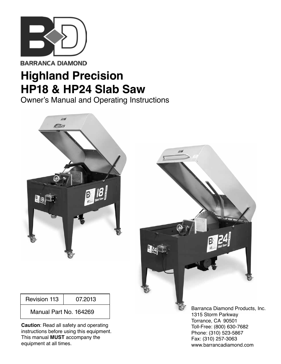 Barranca Diamond HP18 Slab Saw User Manual | 40 pages