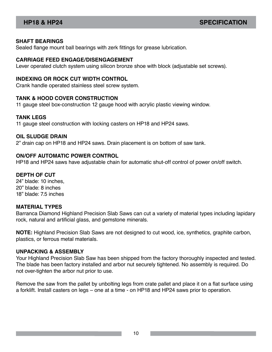 Barranca Diamond HP18 Slab Saw User Manual | Page 10 / 40