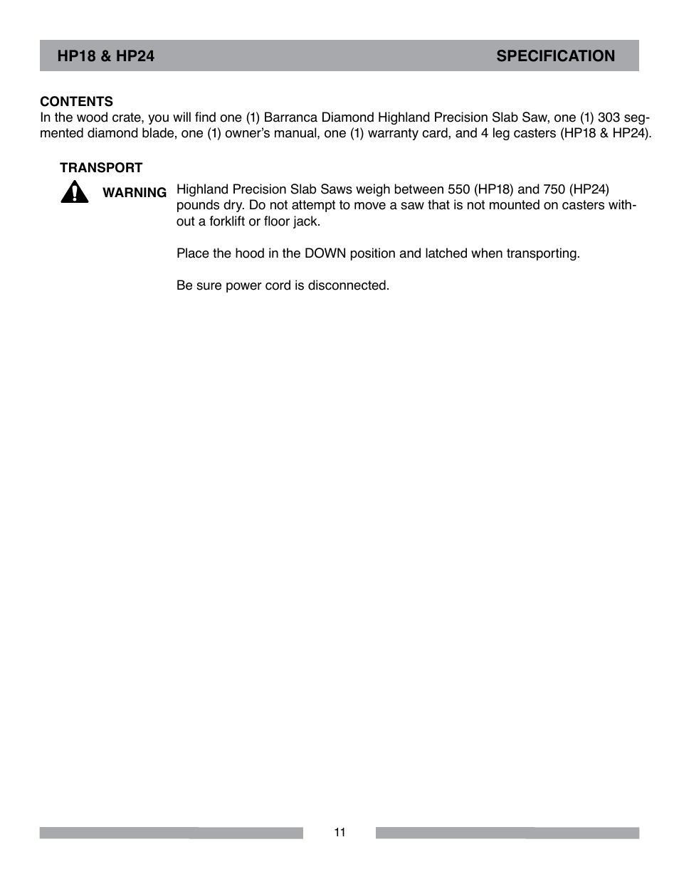 Barranca Diamond HP18 Slab Saw User Manual | Page 11 / 40