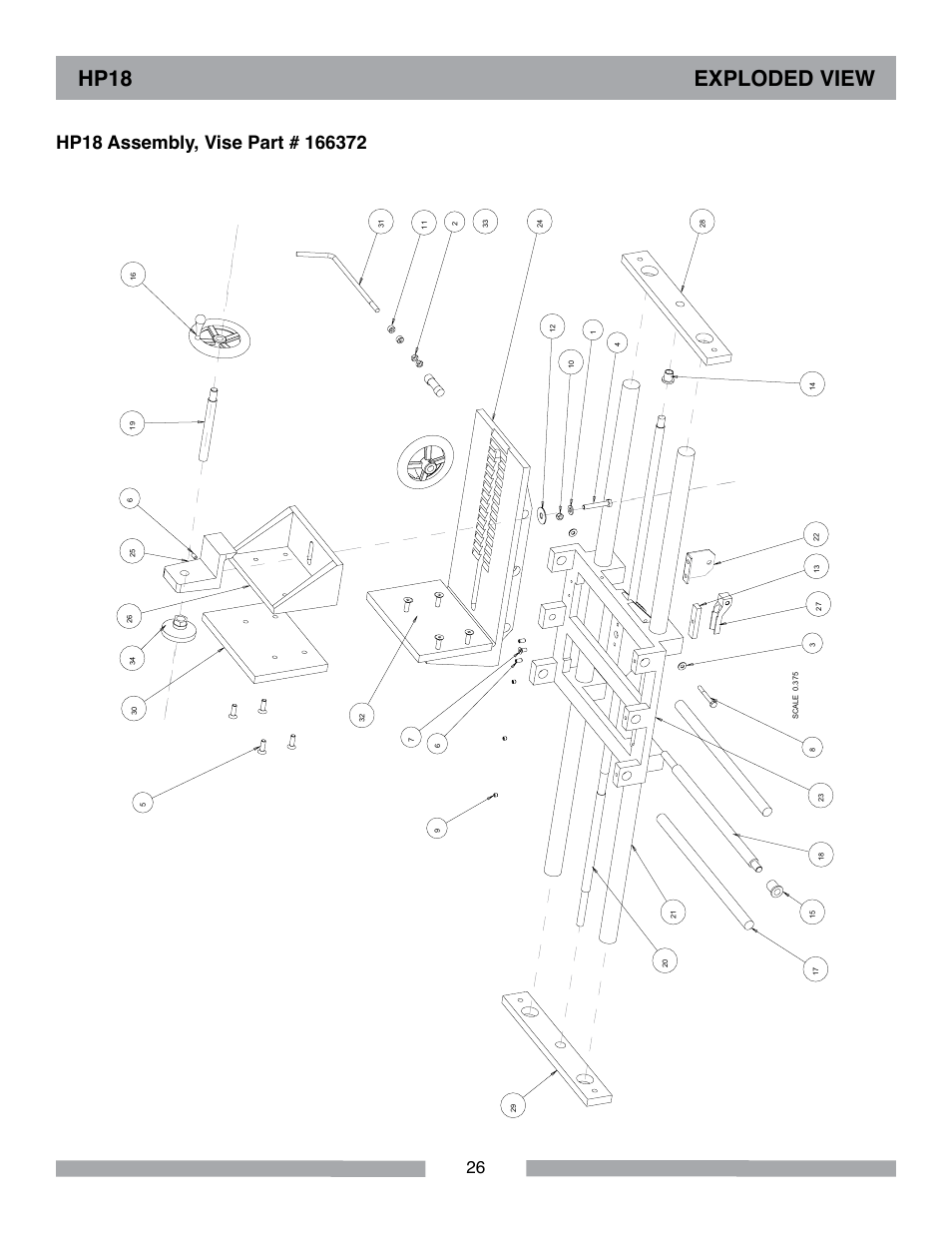 Hp18 exploded view | Barranca Diamond HP18 Slab Saw User Manual | Page 26 / 40