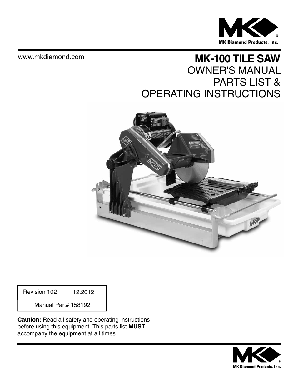 Barranca Diamond MK-100 TILE SAW User Manual | 44 pages