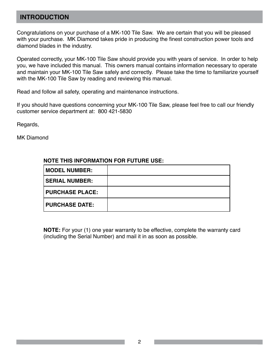 Barranca Diamond MK-100 TILE SAW User Manual | Page 2 / 44