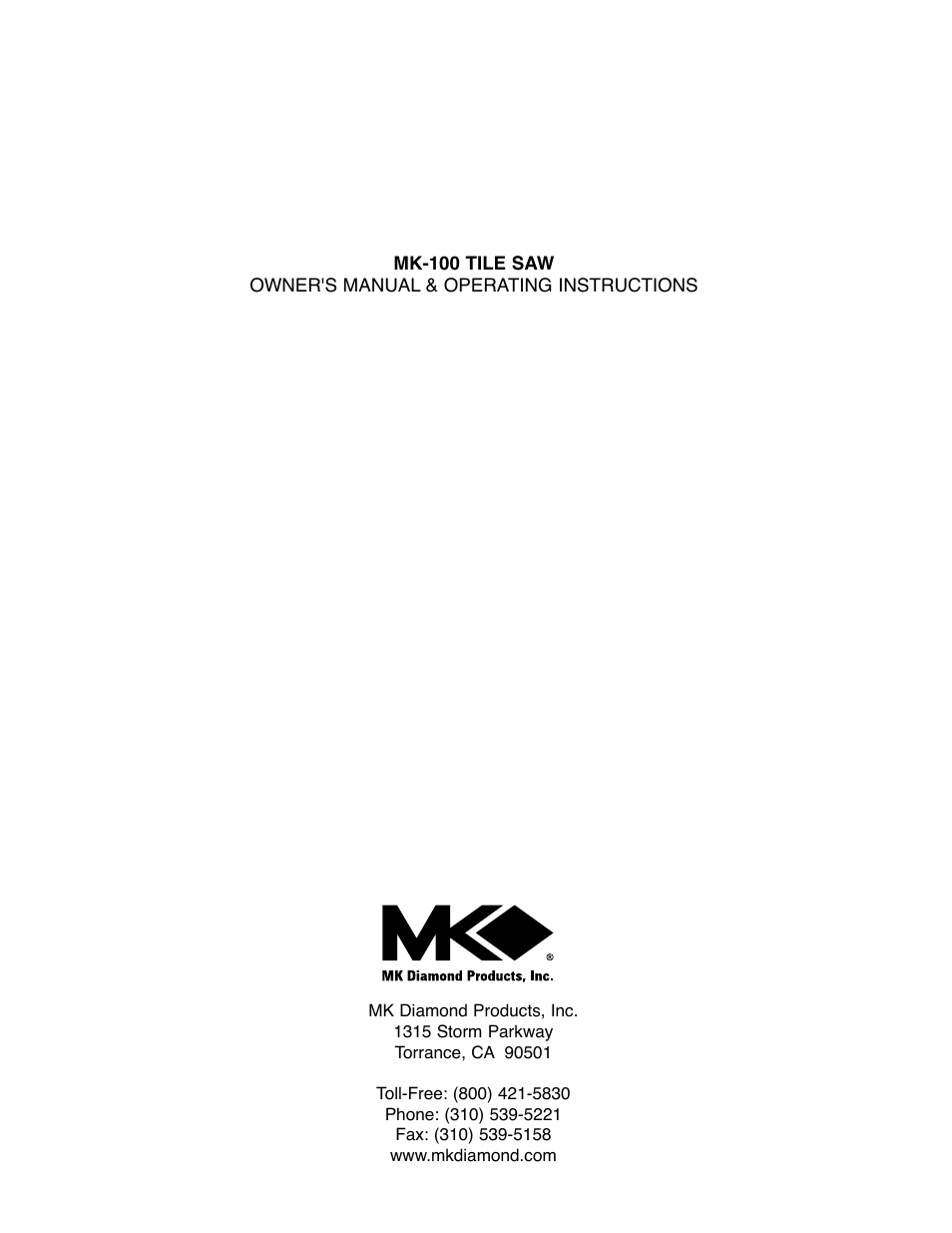 Barranca Diamond MK-100 TILE SAW User Manual | Page 44 / 44