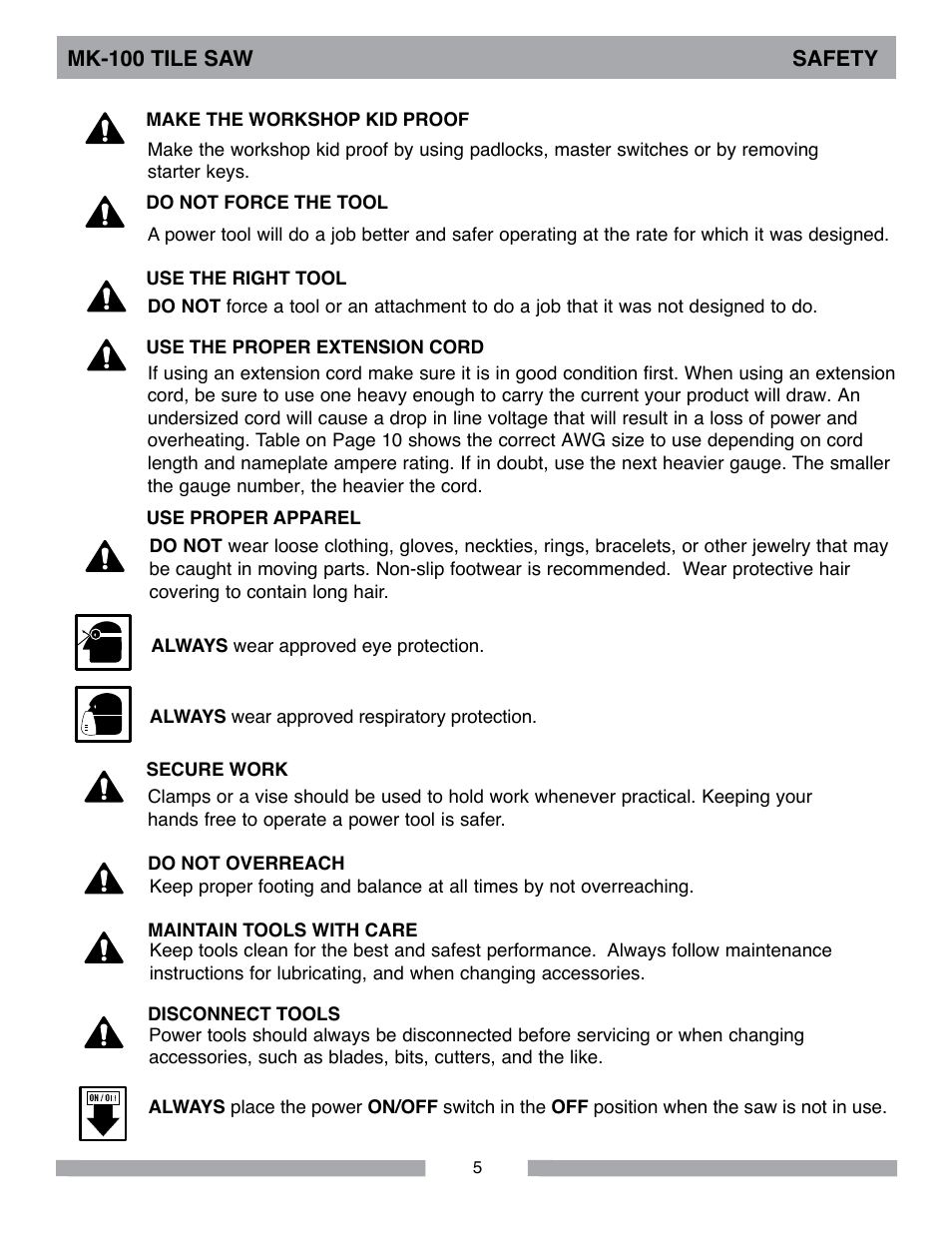 Barranca Diamond MK-100 TILE SAW User Manual | Page 5 / 44