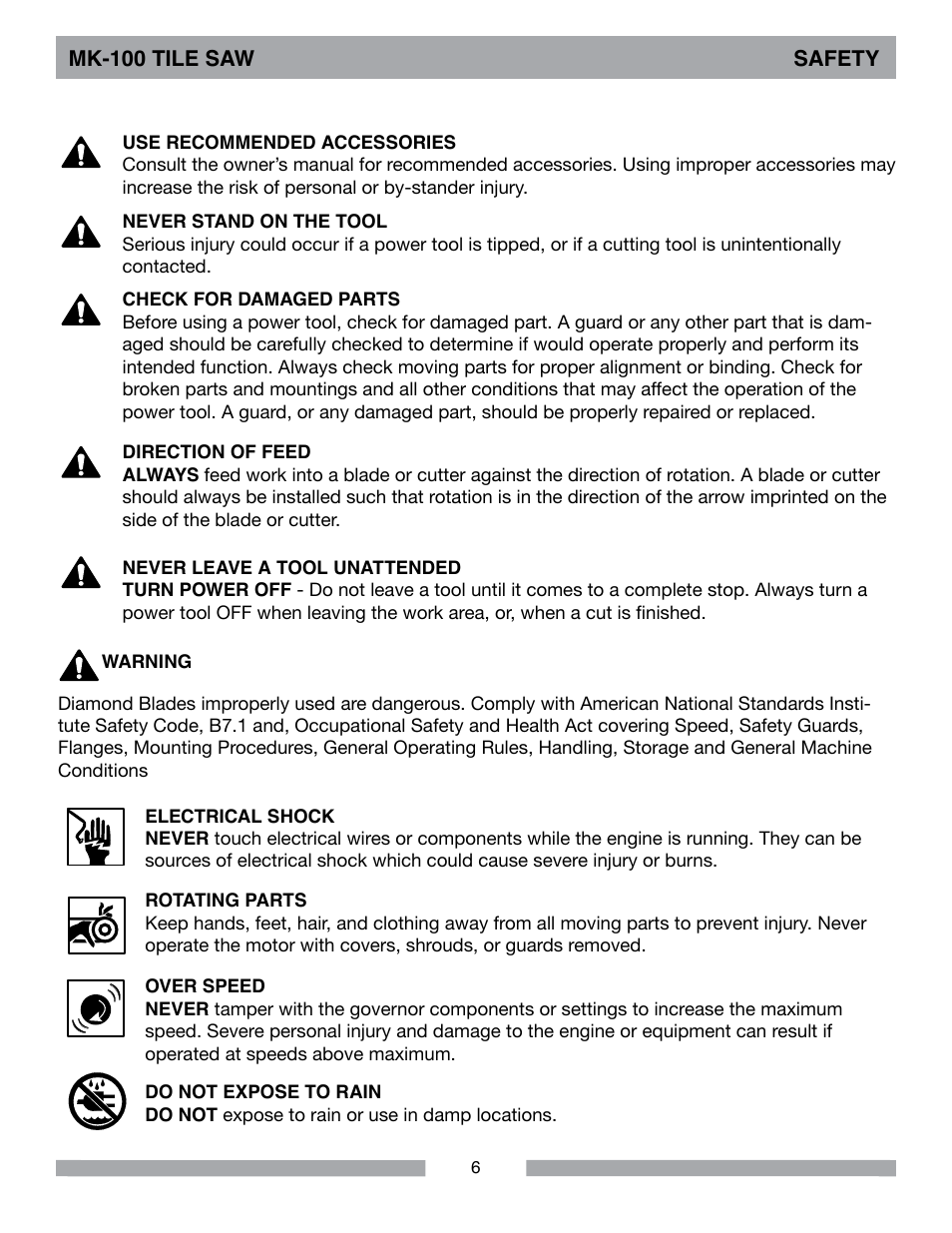 Barranca Diamond MK-100 TILE SAW User Manual | Page 6 / 44