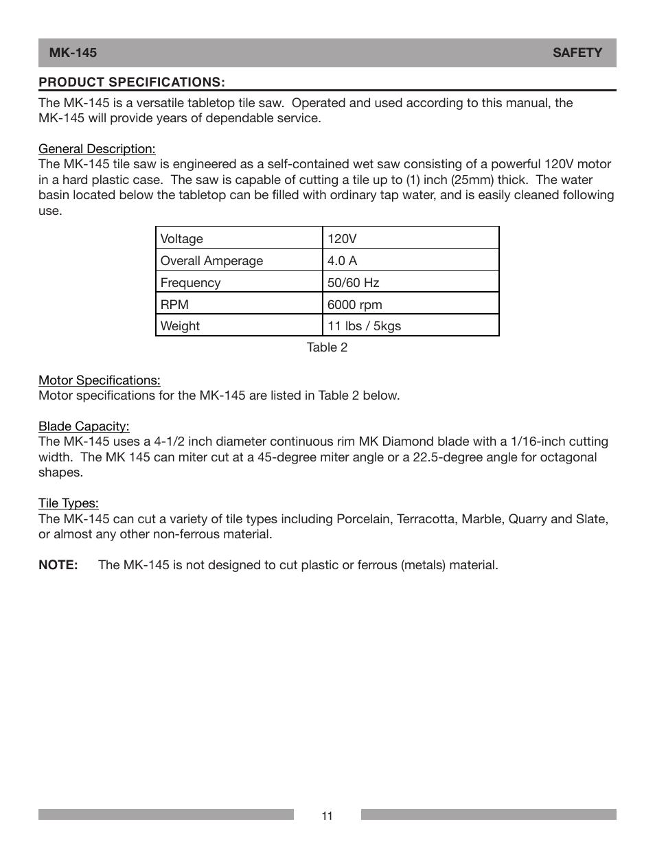 Barranca Diamond MK-145 Tile Saw User Manual | Page 11 / 32