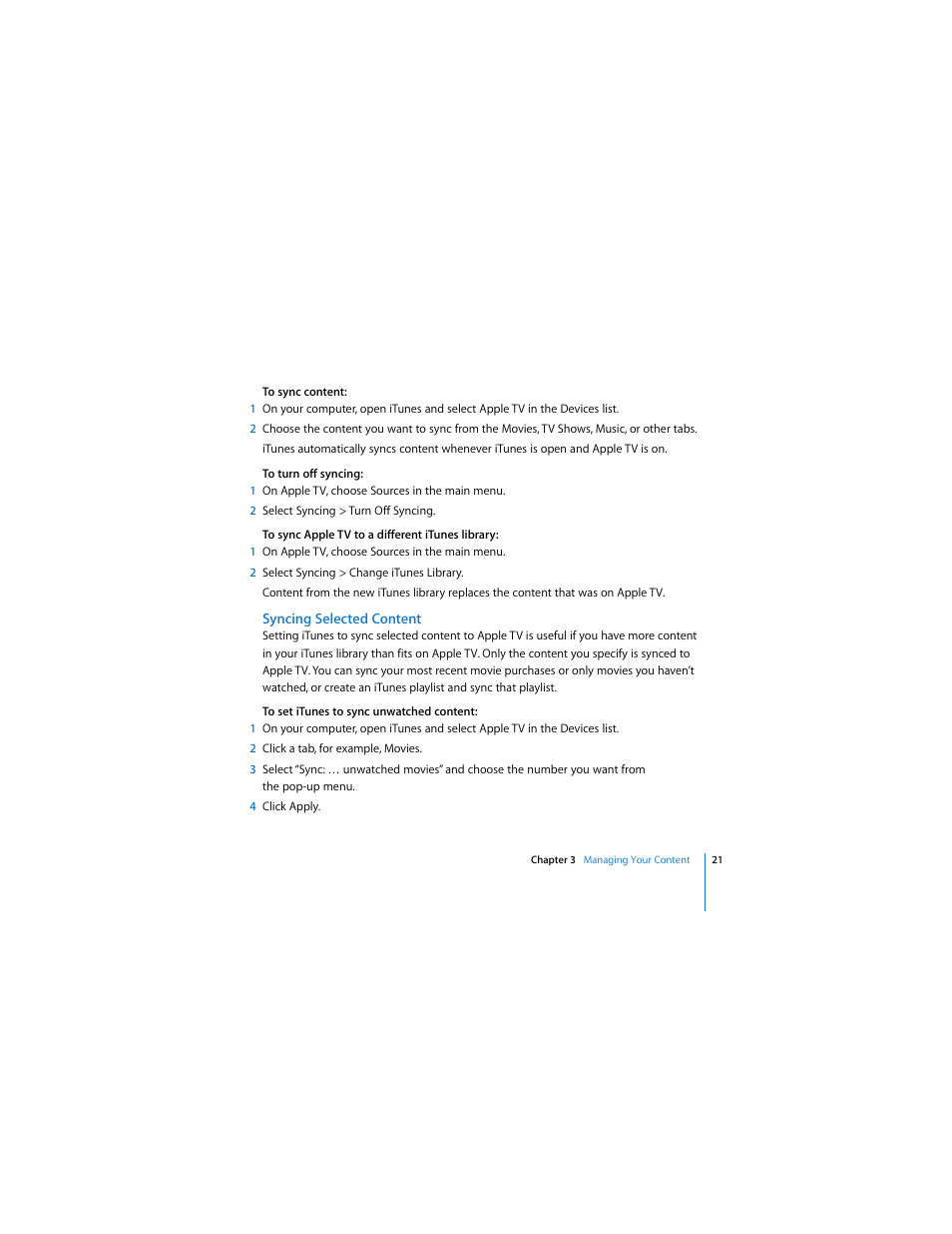 Syncing selected content | Apple TV User Manual | Page 21 / 48