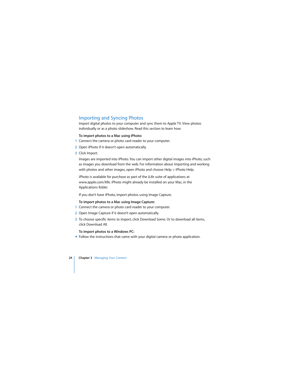 Importing and syncing photos | Apple TV User Manual | Page 24 / 48