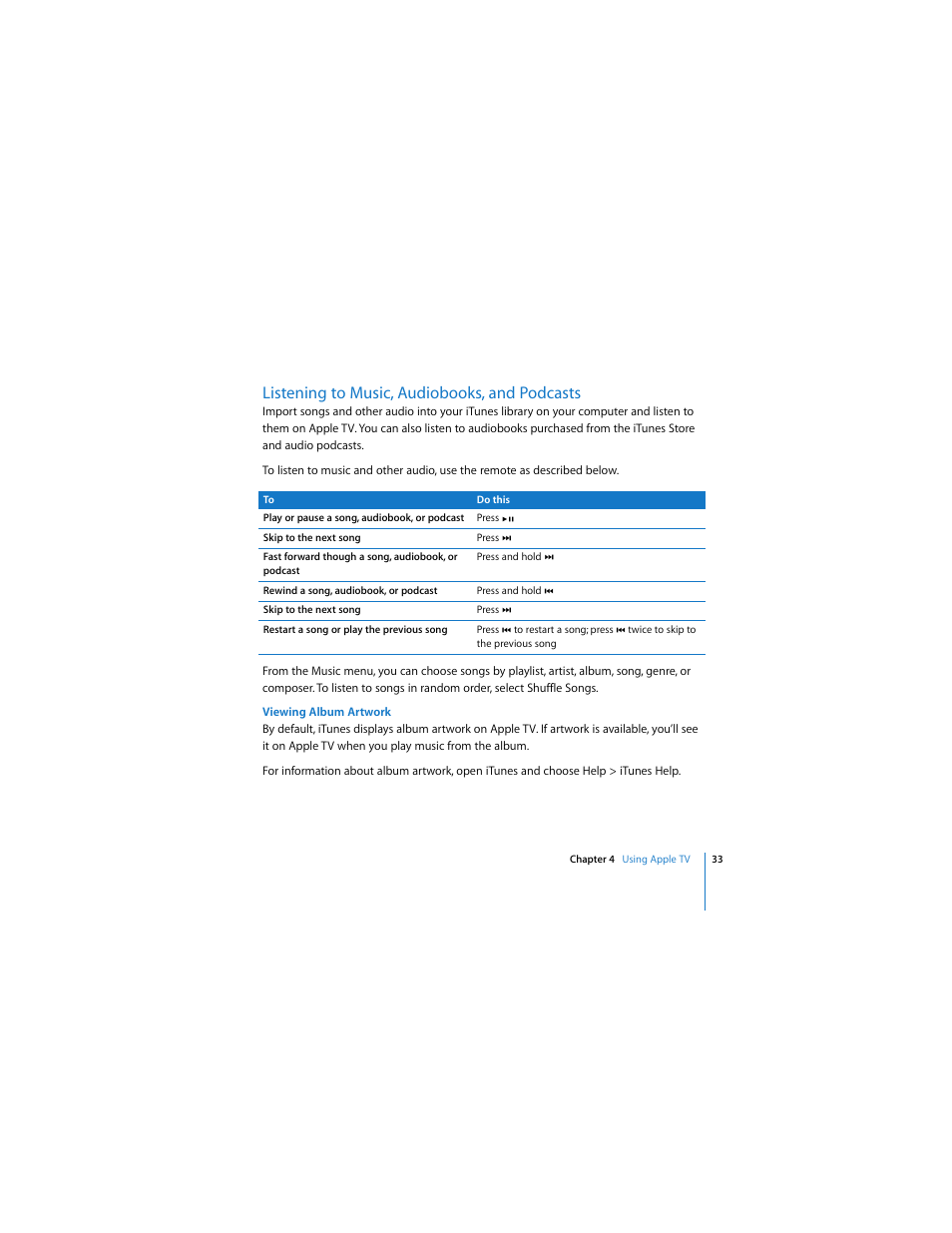 Listening to music, audiobooks, and podcasts | Apple TV User Manual | Page 33 / 48