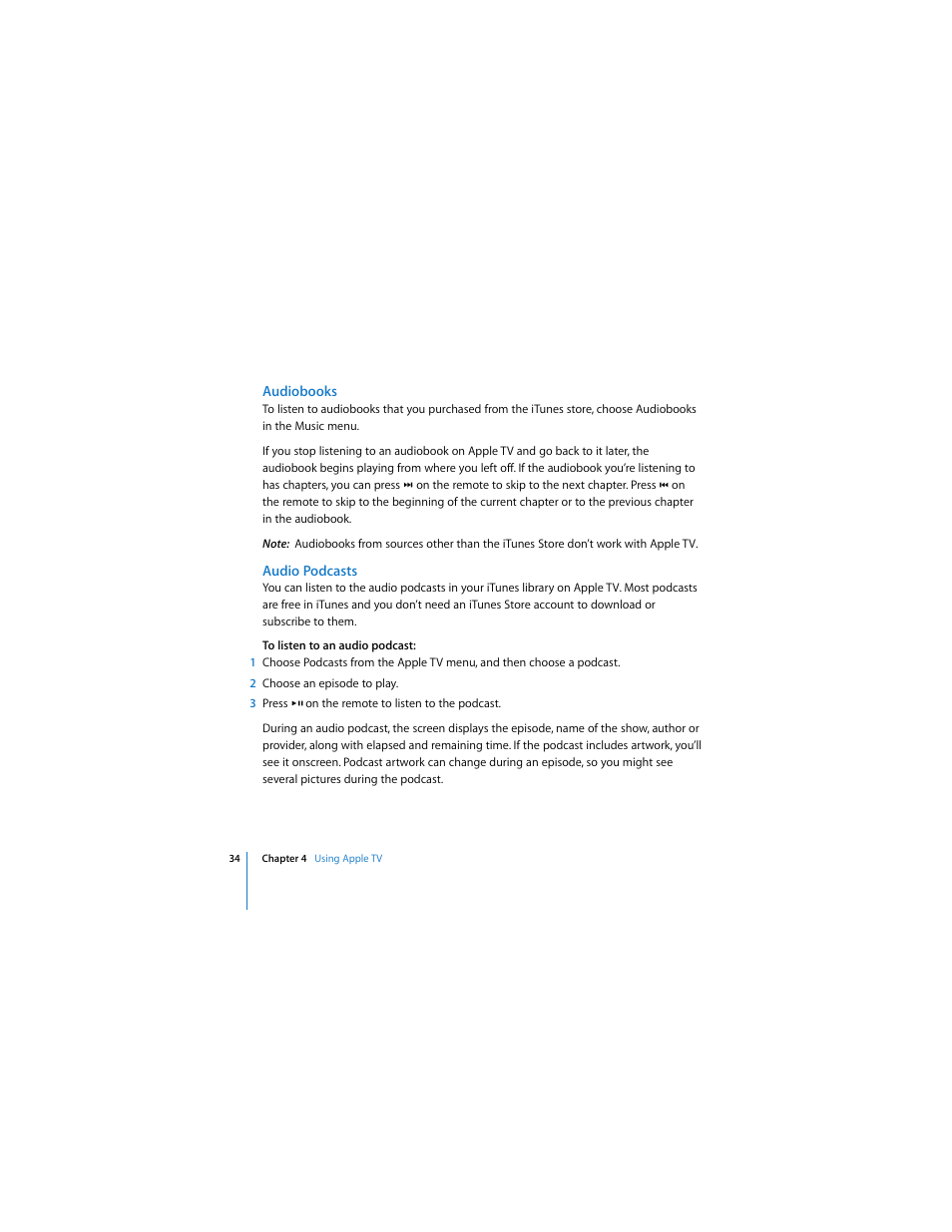 Audiobooks, Audio podcasts | Apple TV User Manual | Page 34 / 48