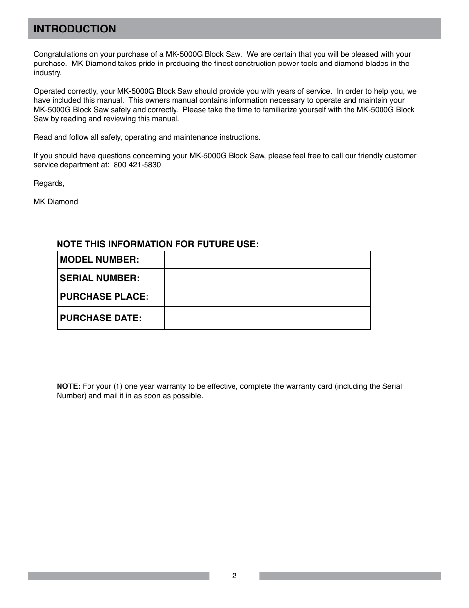 Introduction | Barranca Diamond MK-5009G/5013G User Manual | Page 2 / 56