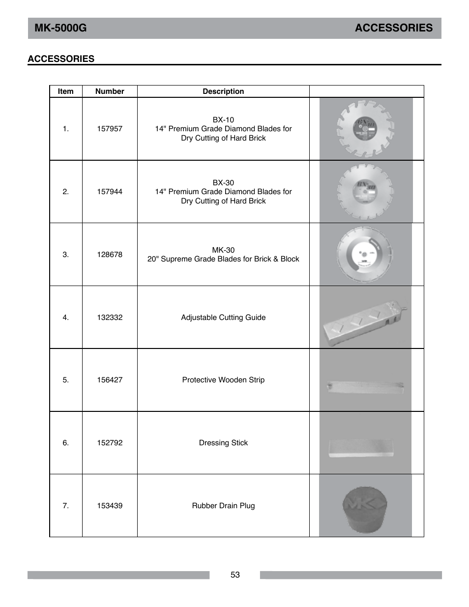Mk-5000g accessories | Barranca Diamond MK-5009G/5013G User Manual | Page 53 / 56