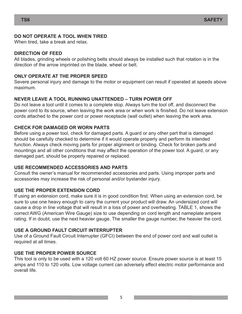 Barranca Diamond 6-inch TS6 Trim Saw User Manual | Page 5 / 24