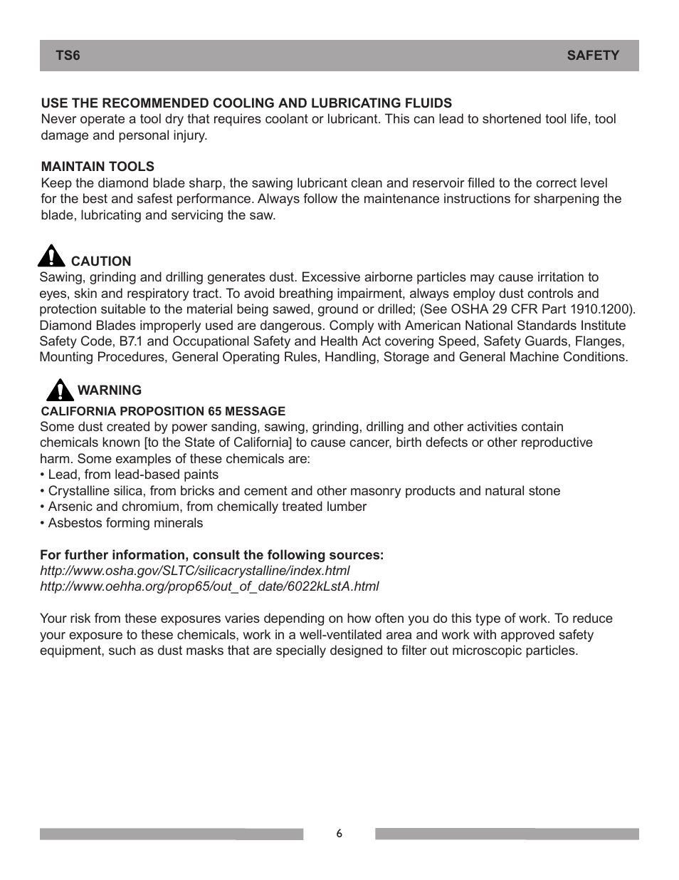Barranca Diamond 6-inch TS6 Trim Saw User Manual | Page 6 / 24