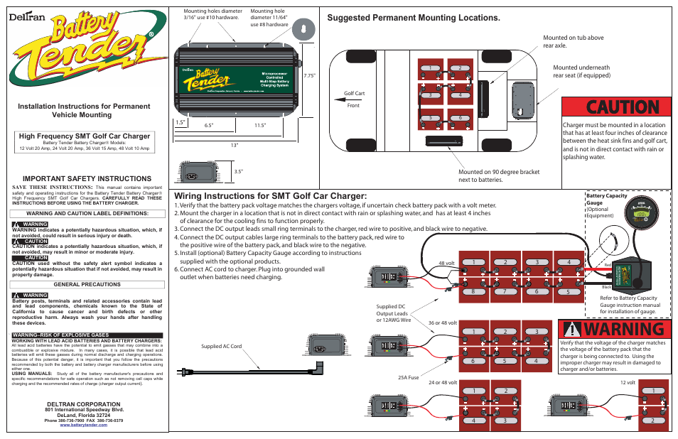 Battery Tender High Frequency On Board Battery Charger 48V @ 10A (PN 022-0170-1) Installation User Manual | 1 page