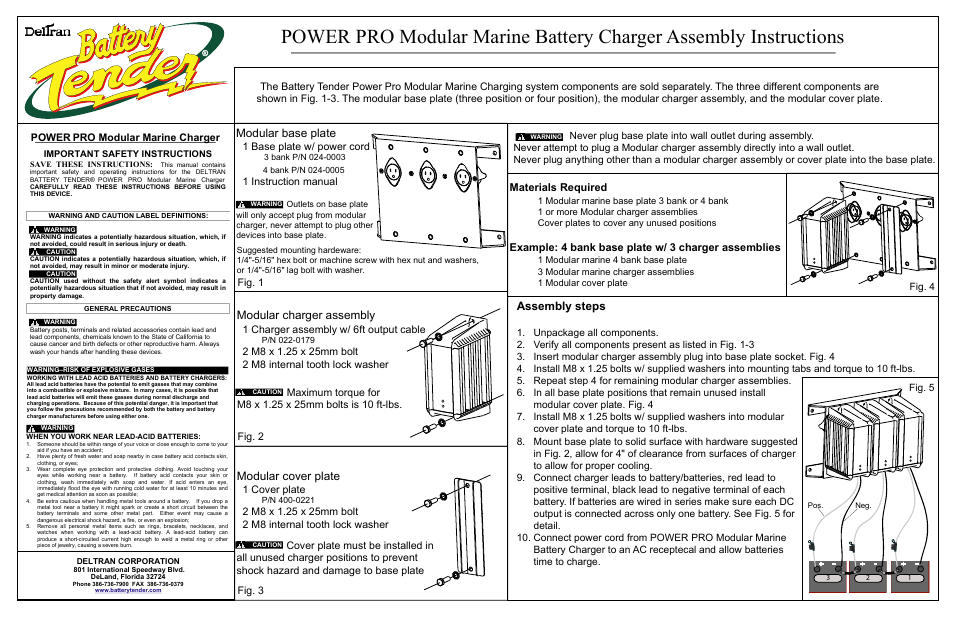 Battery Tender Power Pro Modular Marine Charger (PN 022-0179) Installation User Manual | 1 page