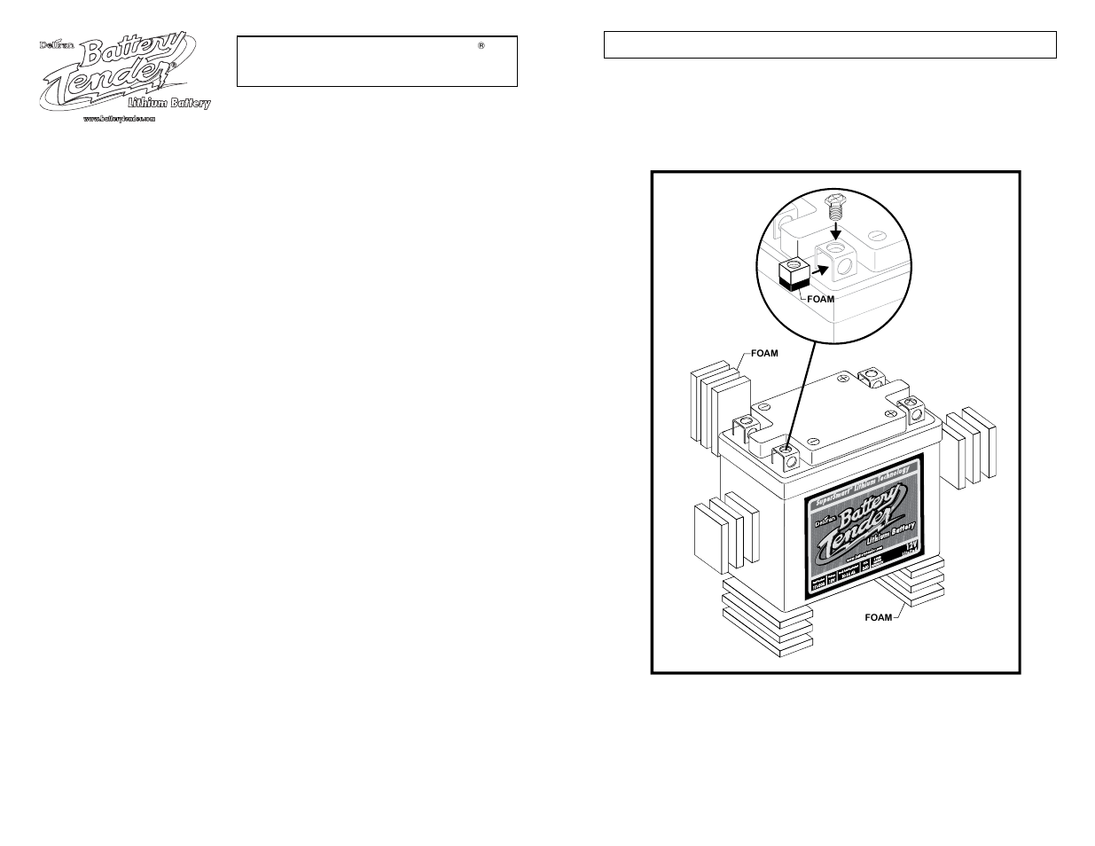 Battery Tender 480 CCA Lithium Engine Start Battery (PN BTL35A480C) User Manual | 6 pages