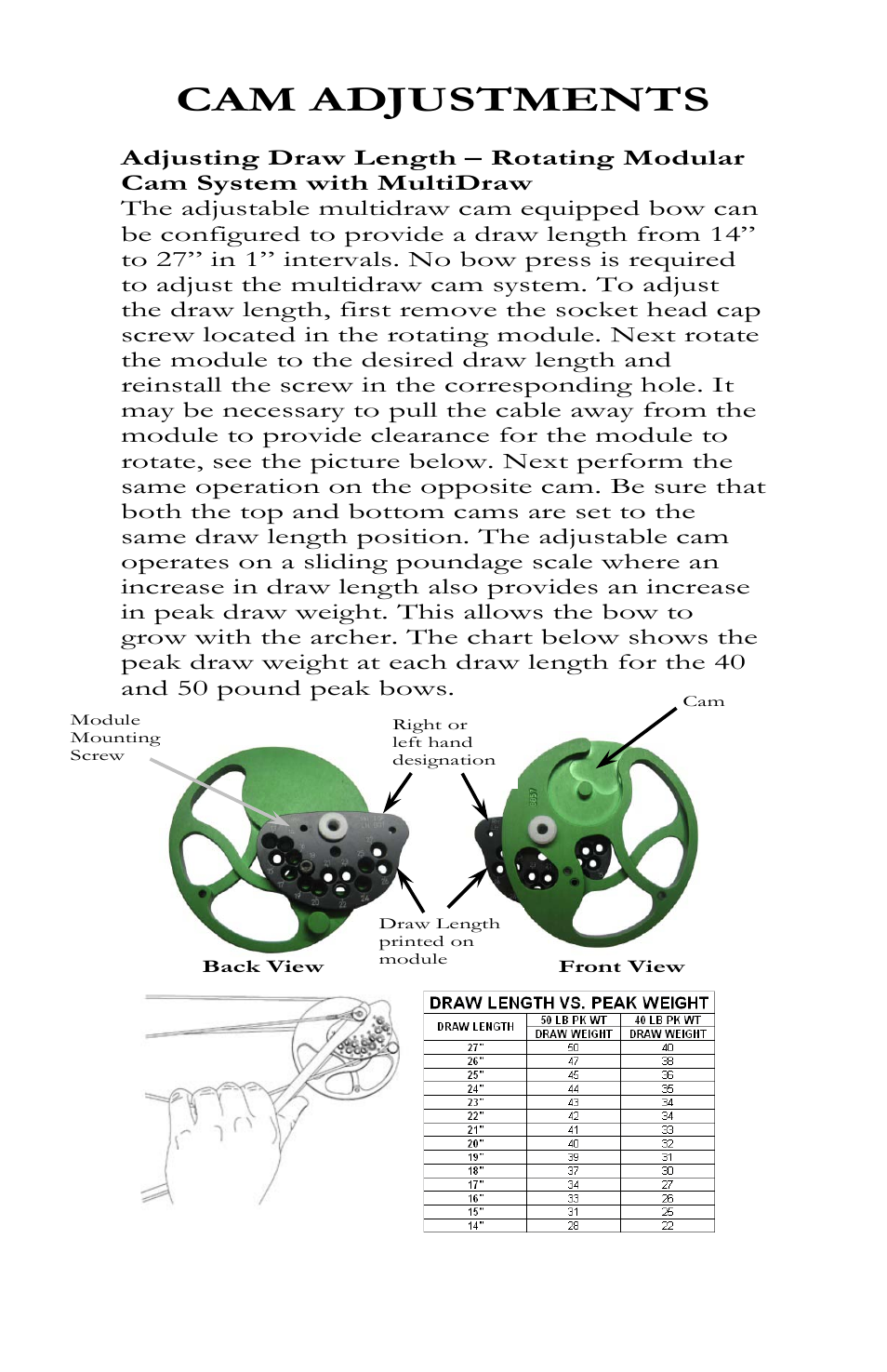Cam adjustments | Bear Archery Compound Bow 2011 User Manual | Page 20 / 28