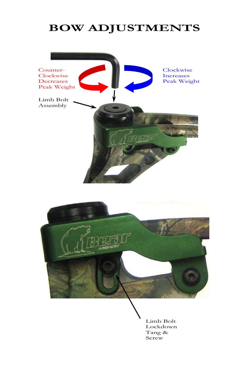 Bow adjustments | Bear Archery Compound Bow 2010 User Manual | Page 13 / 26