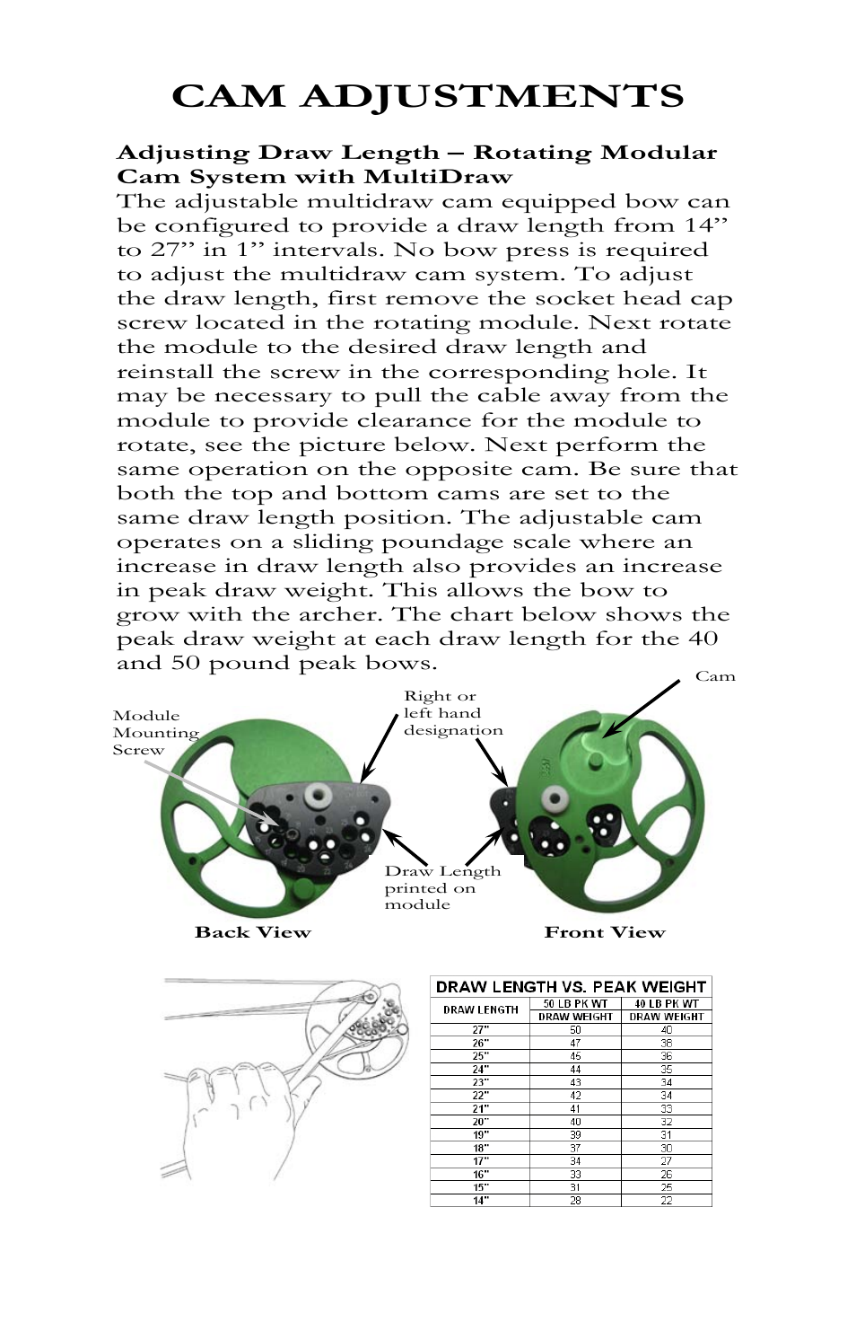 Cam adjustments | Bear Archery Compound Bow 2010 User Manual | Page 18 / 26