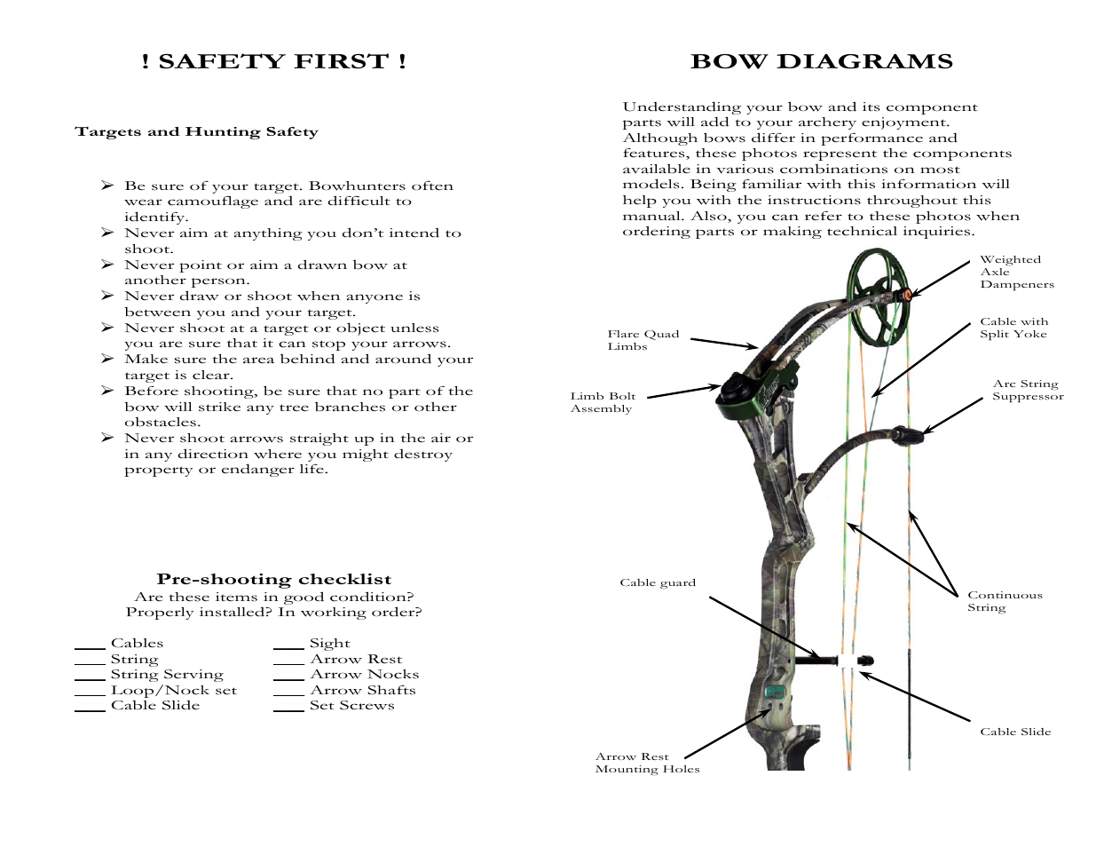 Safety first, Bow diagrams | Bear Archery Compound Bow 2008 User Manual | Page 4 / 13
