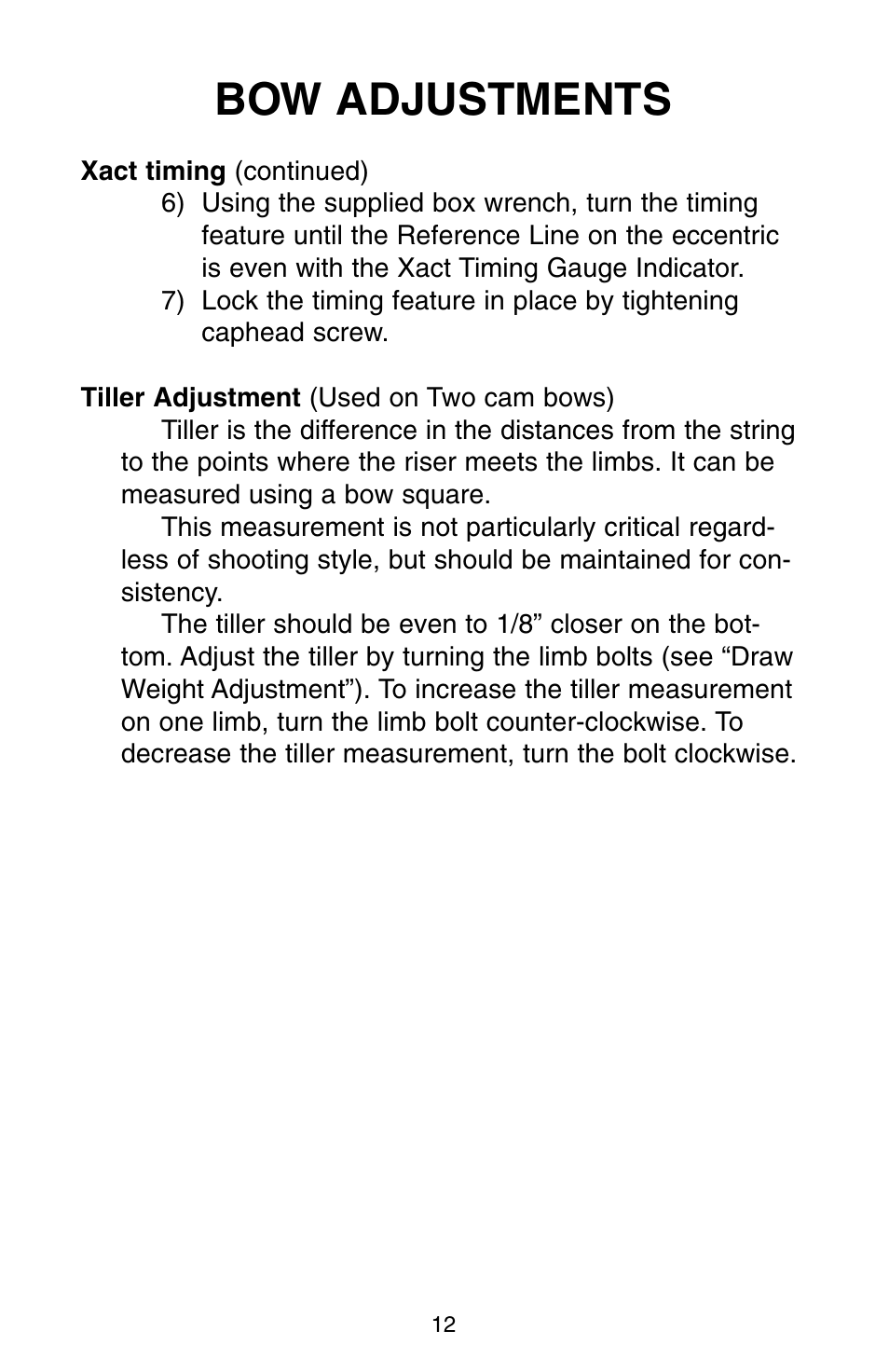 Bow adjustments | Bear Archery Compound Bow 2004 User Manual | Page 12 / 40
