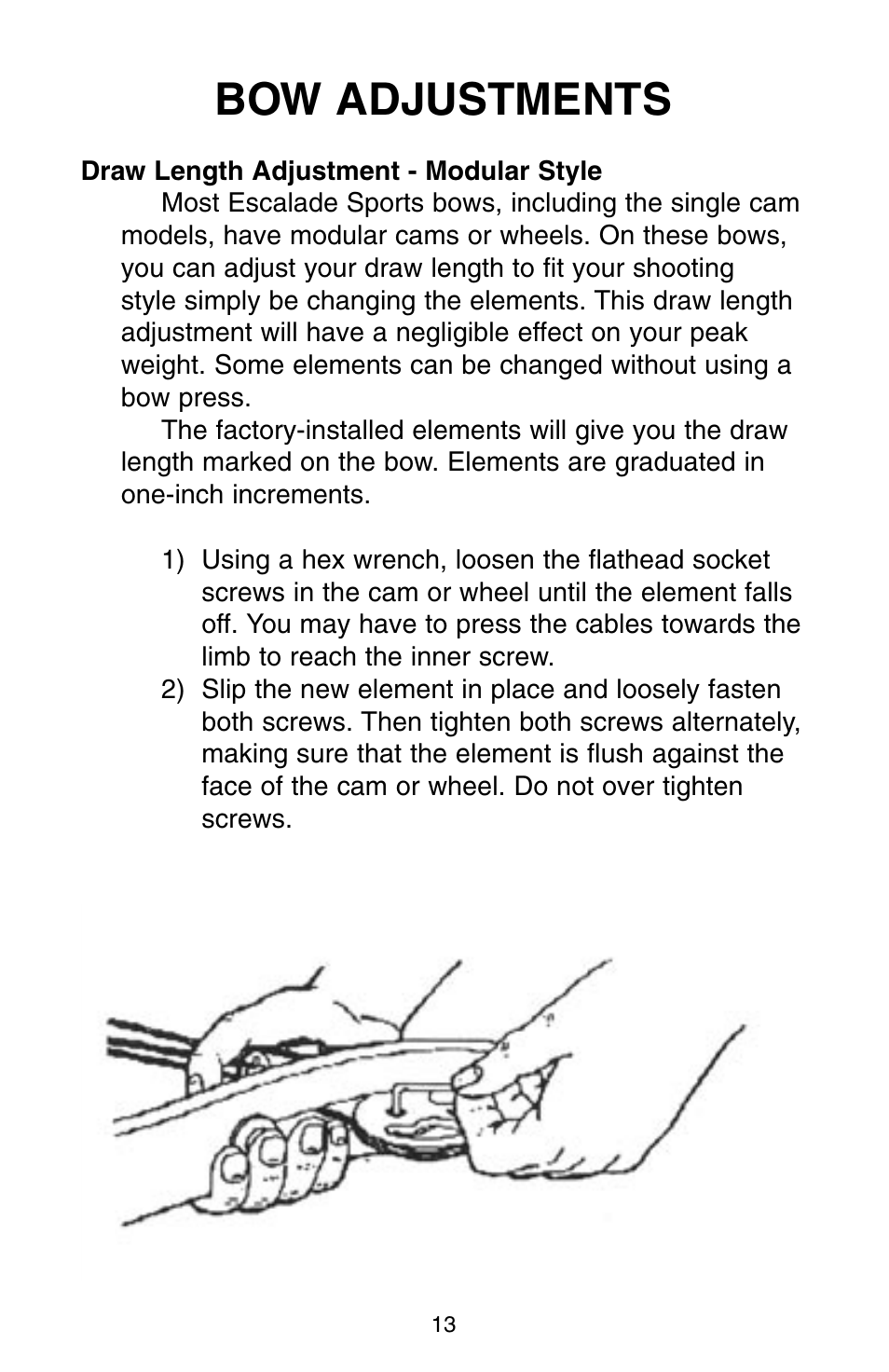 Bow adjustments | Bear Archery Compound Bow 2004 User Manual | Page 13 / 40