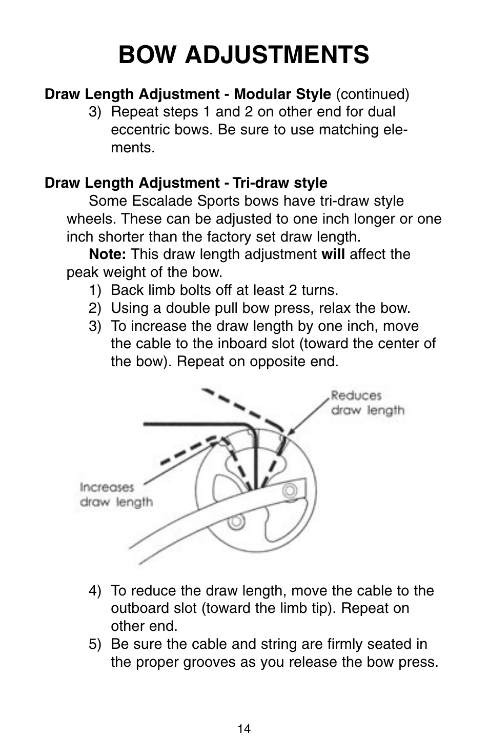 Bow adjustments | Bear Archery Compound Bow 2004 User Manual | Page 14 / 40