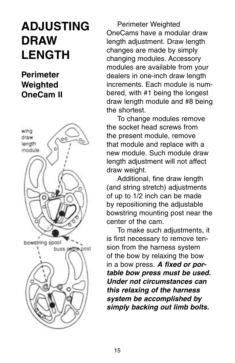 Adjusting draw length | Bear Archery Compound Bow 2004 User Manual | Page 15 / 40