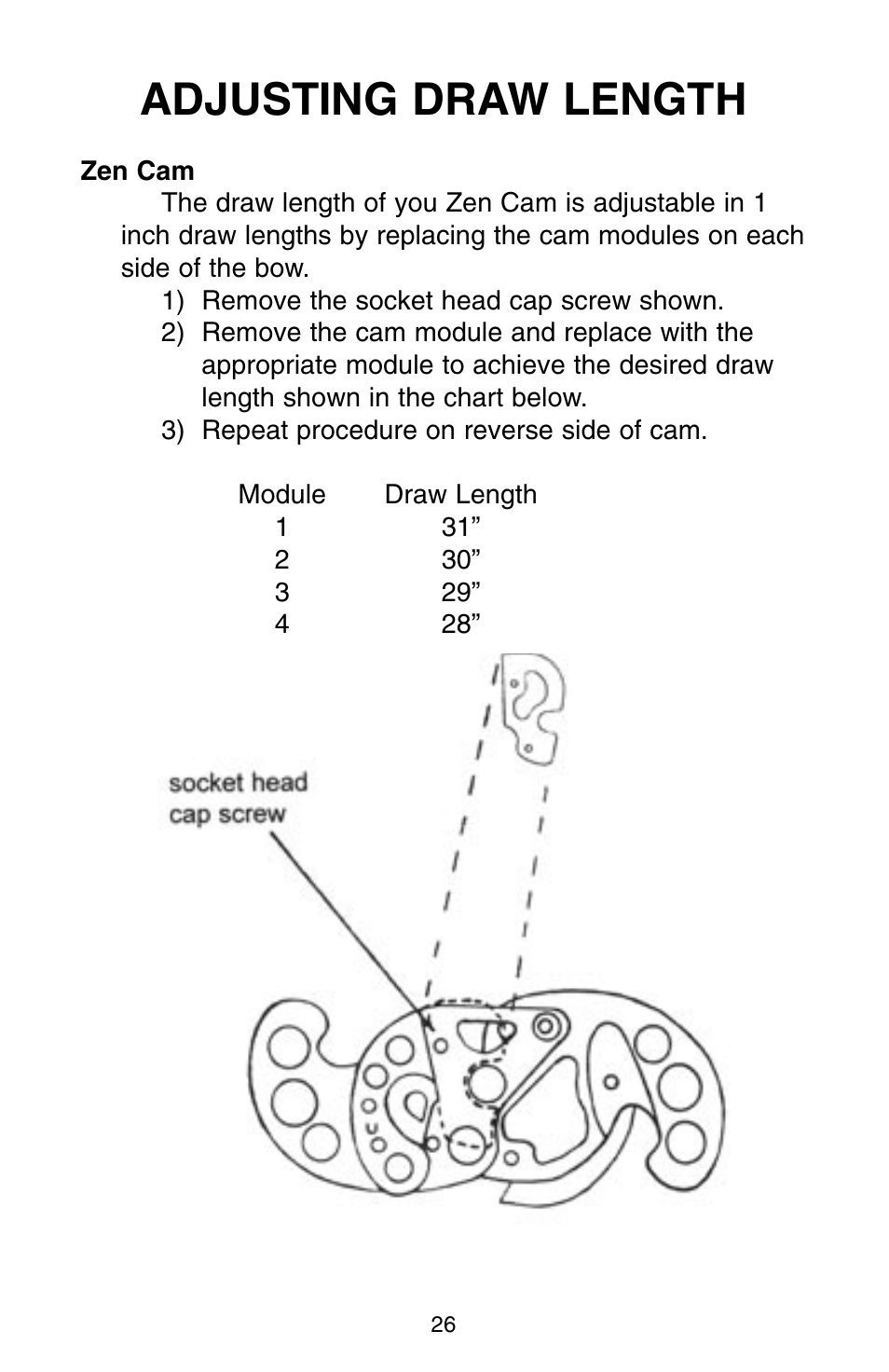 Adjusting draw length | Bear Archery Compound Bow 2004 User Manual | Page 26 / 40