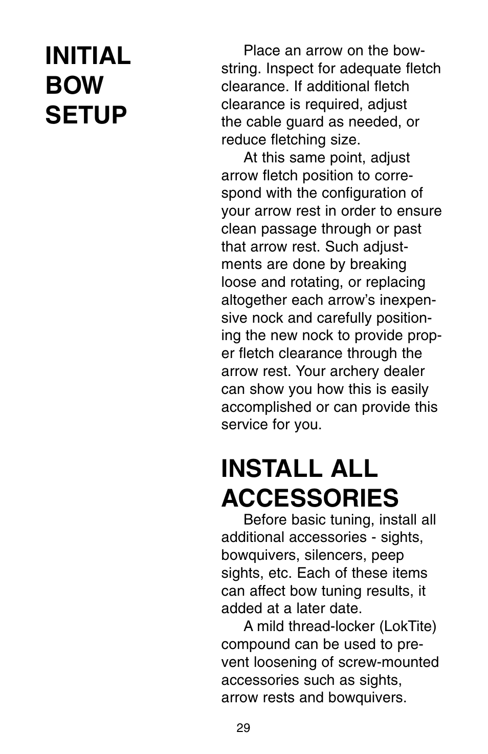 Install all accessories, Initial bow setup | Bear Archery Compound Bow 2004 User Manual | Page 29 / 40