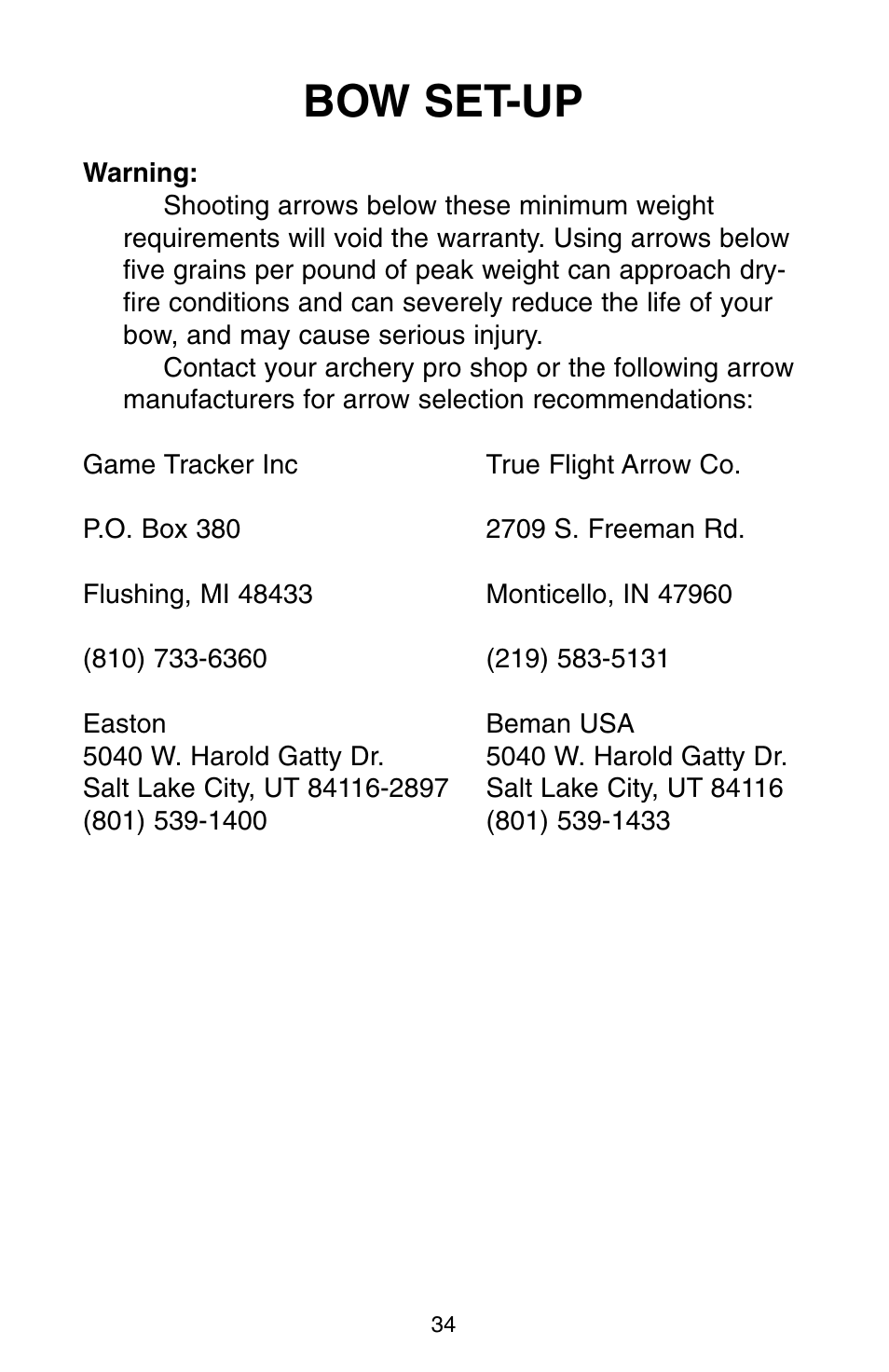 Bow set-up | Bear Archery Compound Bow 2004 User Manual | Page 34 / 40