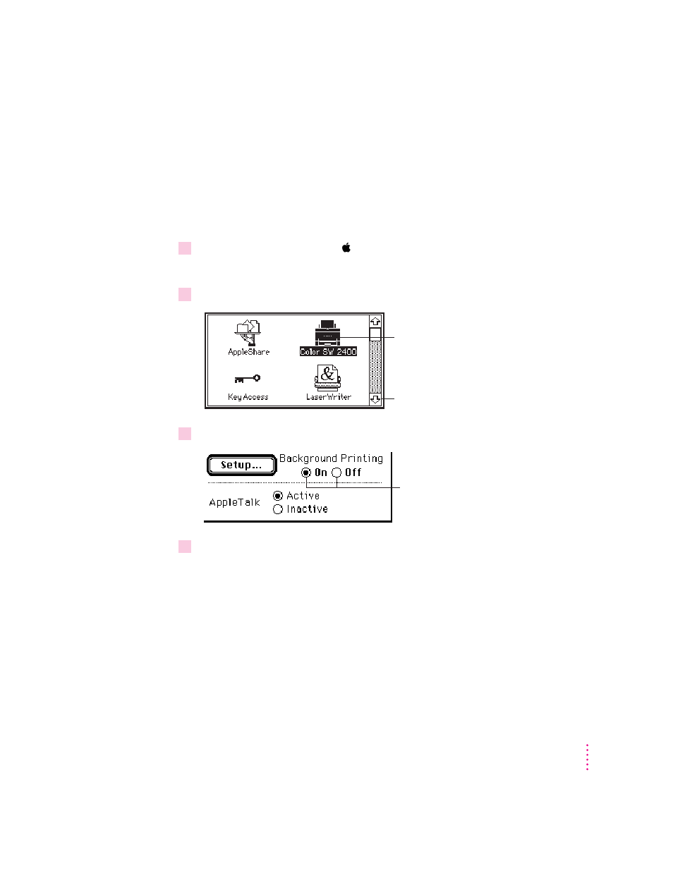 Printing while you use your computer | Apple COLOR STYLEWRITER 2400 User Manual | Page 35 / 102