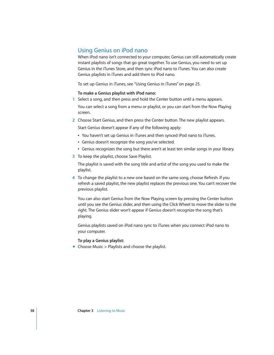 Using genius on ipodnano, Using genius on ipod nano | Apple iPod nano User Manual | Page 38 / 80