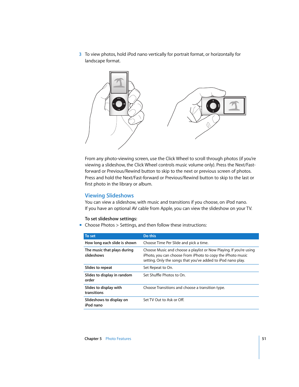 Viewing slideshows | Apple iPod nano User Manual | Page 51 / 80